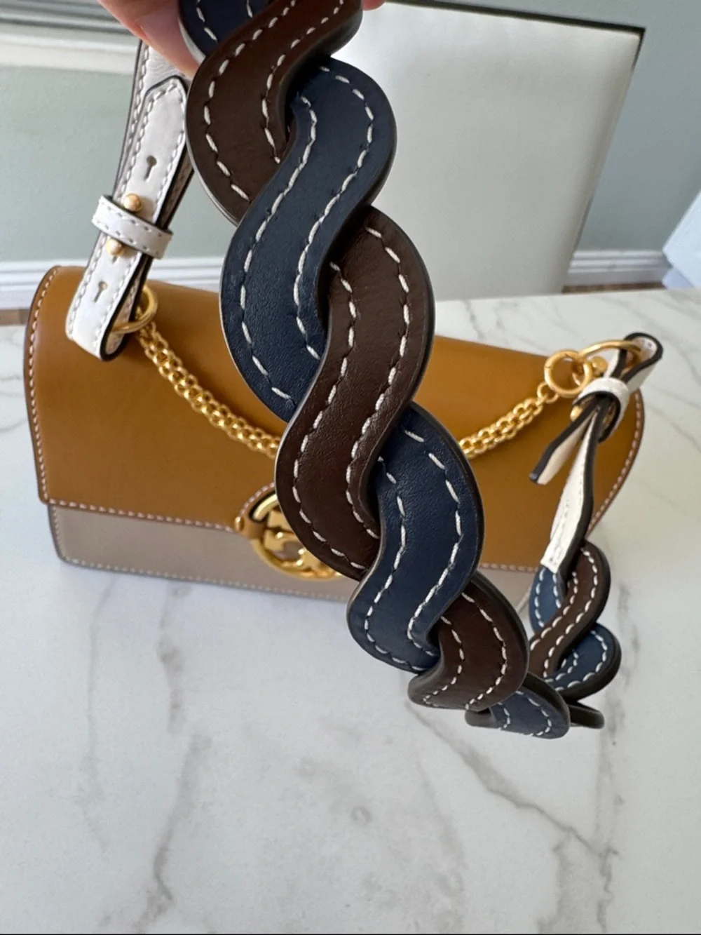Tory Burch Large Miller Color-Block Shoulder Bag with Two Tone Braided Strap